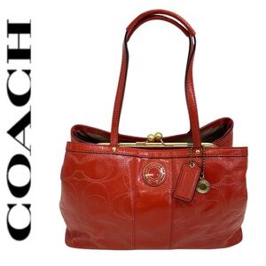 Coach Vintage Red Patent Leather F19215 Kisslock Carryall Bag $398 Pristine